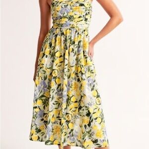 Abercrombie & Fitch Emerson Lemon Floral Linen Midi Dress